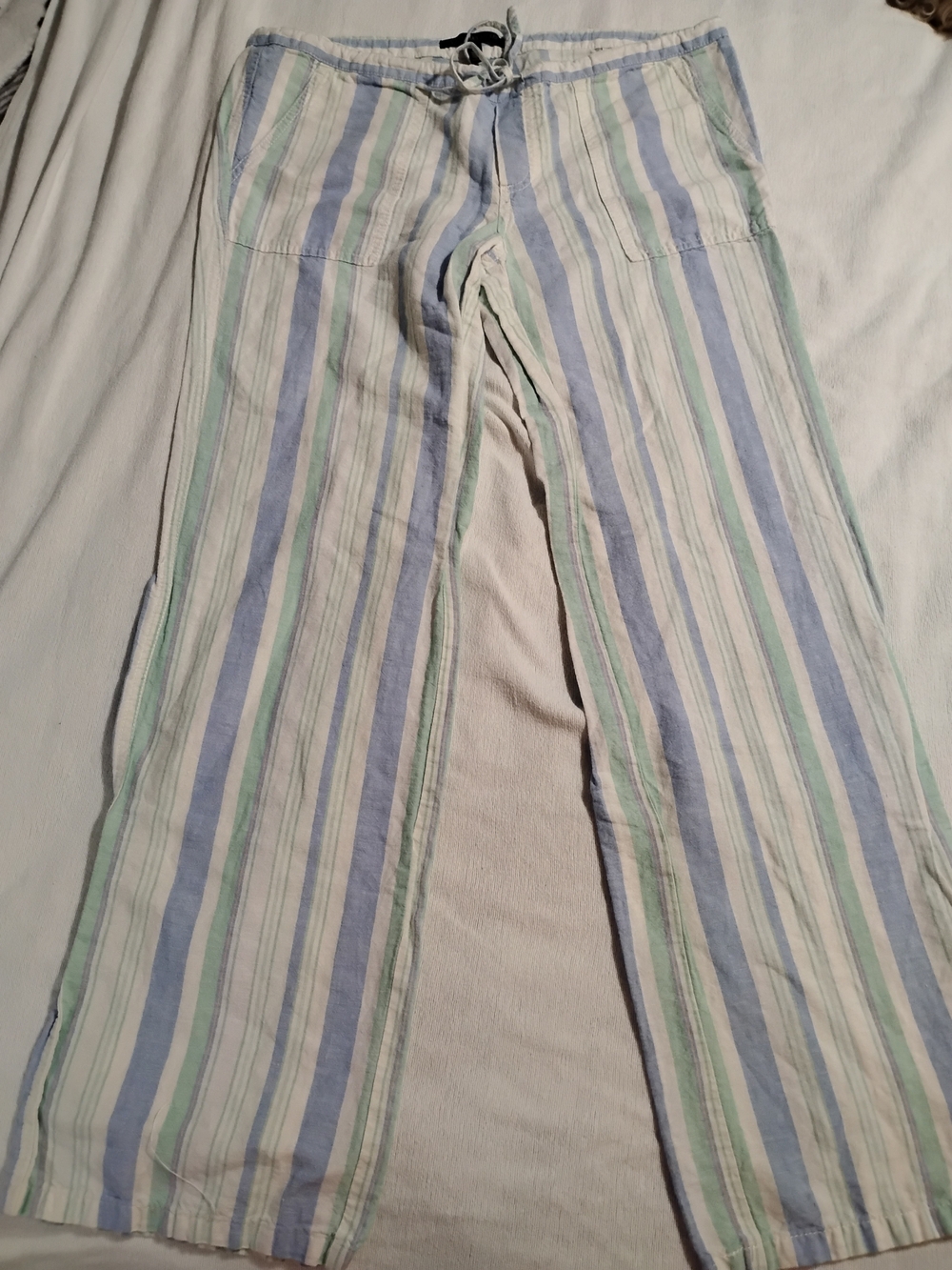 Victoria's Secret Mint, Blue & White Striped Drawstring Chinos